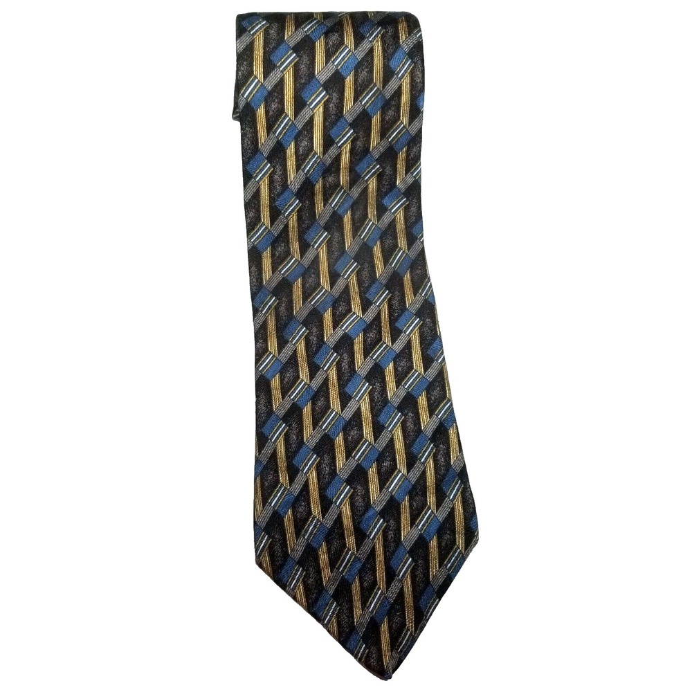 Rigging‎ Geometric Black Blue Gold Gray Silk Pointed Textured Tie USA